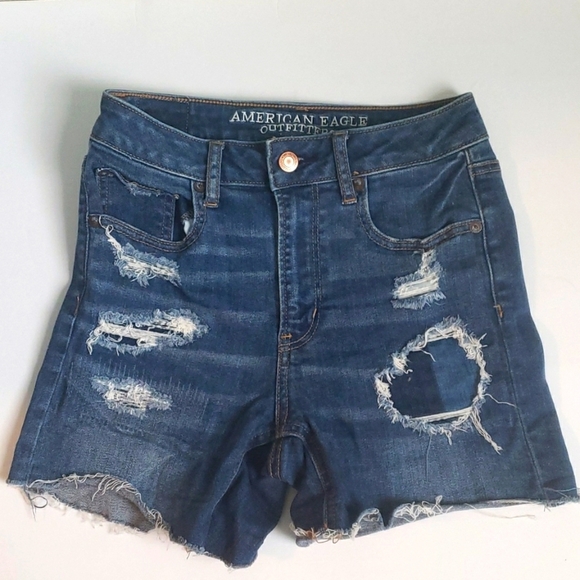 American Eagle high rise shortie jean shorts size 0 - Picture 1 of 14